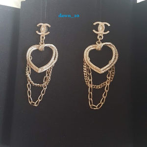 Chanel CC Heart Chain Drop Dangle Earrings, Gold
